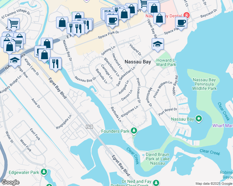 map of restaurants, bars, coffee shops, grocery stores, and more near 1411 Antigua Lane in Houston
