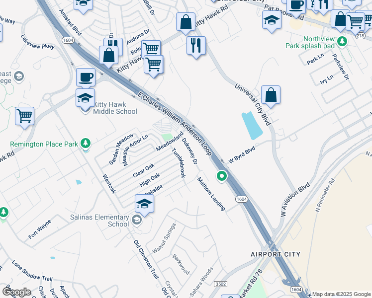 map of restaurants, bars, coffee shops, grocery stores, and more near 538 Dukeway Drive in Universal City