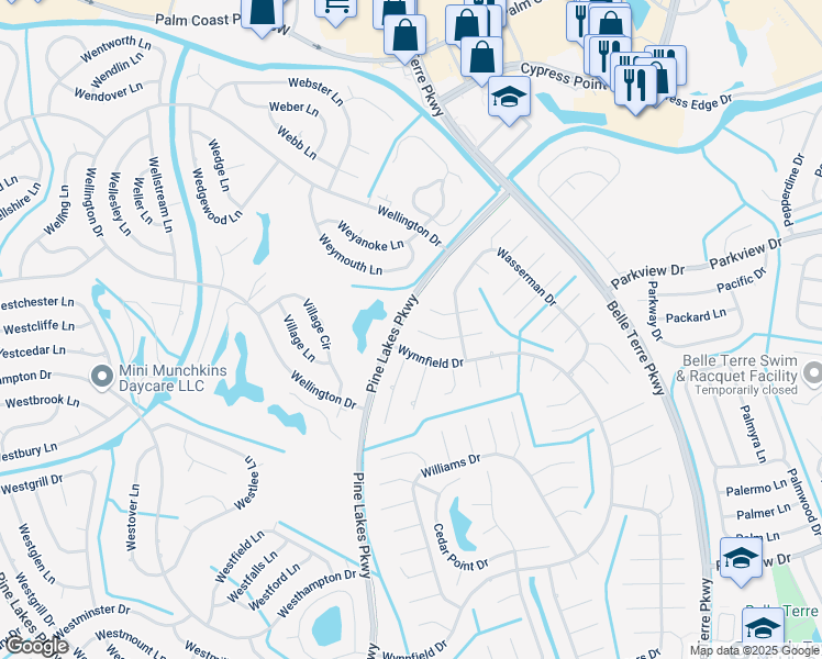 map of restaurants, bars, coffee shops, grocery stores, and more near 17 Wagon Wheel Pl in Palm Coast