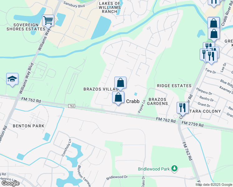 map of restaurants, bars, coffee shops, grocery stores, and more near 5751 Wandering Creek Drive in Richmond