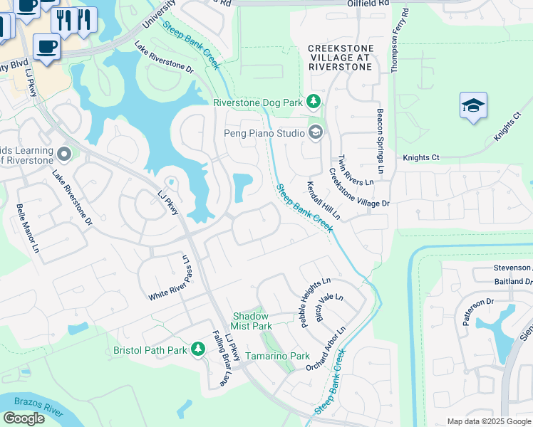 map of restaurants, bars, coffee shops, grocery stores, and more near 5707 Bahama Cove Court in Sugar Land