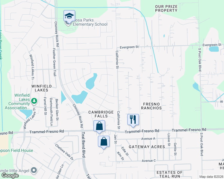 map of restaurants, bars, coffee shops, grocery stores, and more near 3110 Hurst Green Lane in Fresno