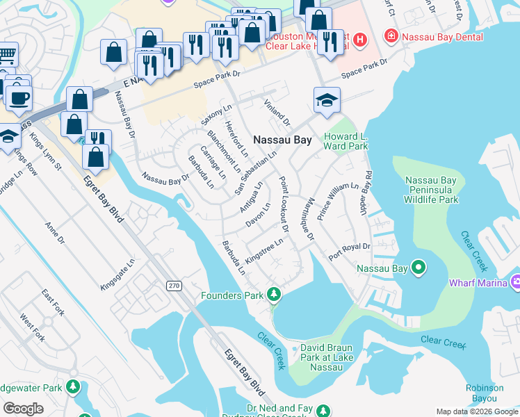 map of restaurants, bars, coffee shops, grocery stores, and more near 1443 Davon Lane in Houston
