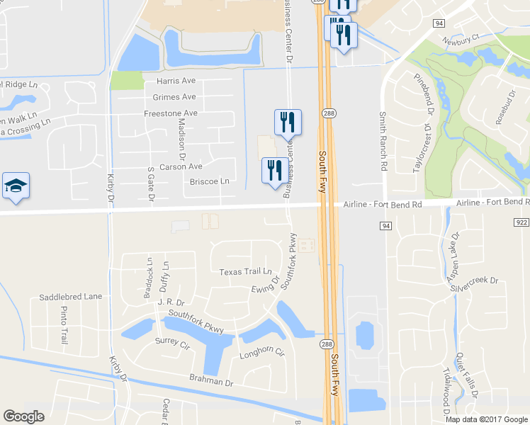 map of restaurants, bars, coffee shops, grocery stores, and more near 3146 South Royce Circle in Manvel