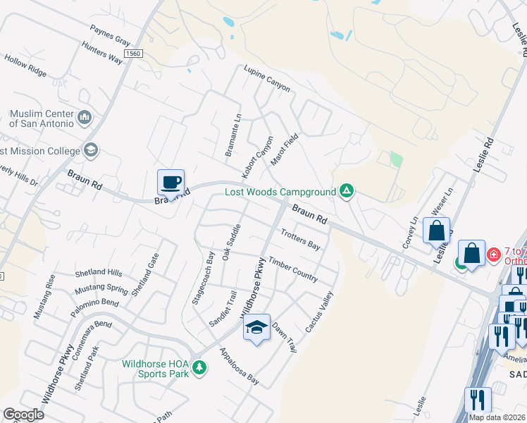 map of restaurants, bars, coffee shops, grocery stores, and more near 10414 Shire Country in San Antonio