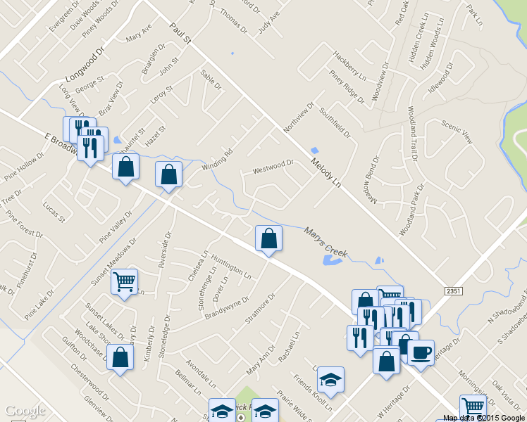 map of restaurants, bars, coffee shops, grocery stores, and more near 609 Tanglewood Drive in Friendswood