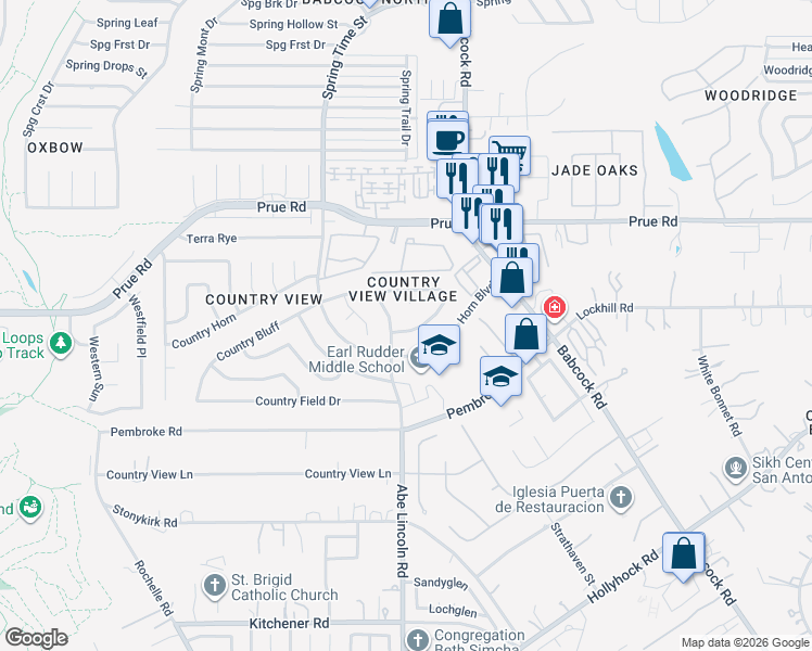 map of restaurants, bars, coffee shops, grocery stores, and more near 10463 Trailway Oak in San Antonio