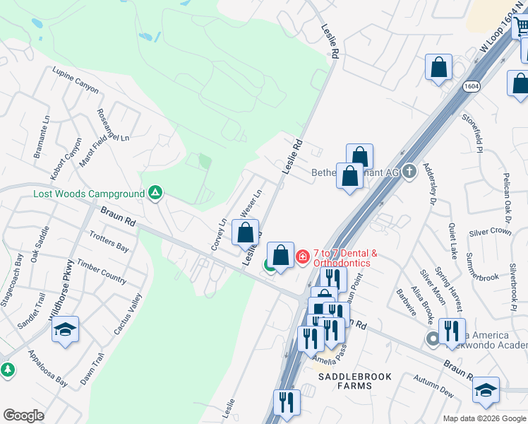 map of restaurants, bars, coffee shops, grocery stores, and more near 9802 Gotha Ranch in Helotes