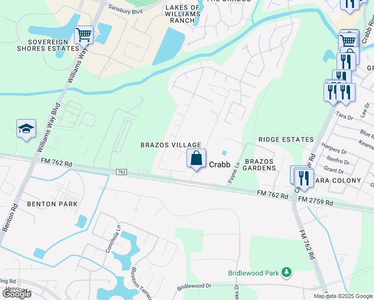 map of restaurants, bars, coffee shops, grocery stores, and more near 5751 Wandering Creek Drive in Richmond