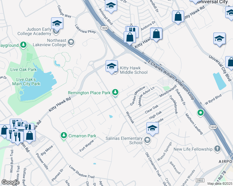 map of restaurants, bars, coffee shops, grocery stores, and more near 496 Granite Mist in Universal City