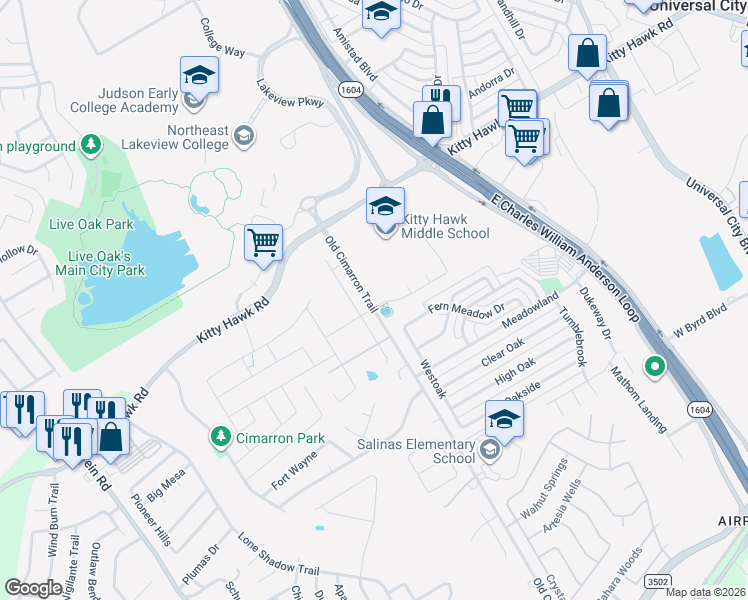 map of restaurants, bars, coffee shops, grocery stores, and more near 201 Rustic Springs in Universal City