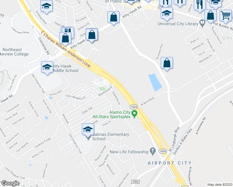 map of restaurants, bars, coffee shops, grocery stores, and more near 538 Dukeway Drive in Universal City