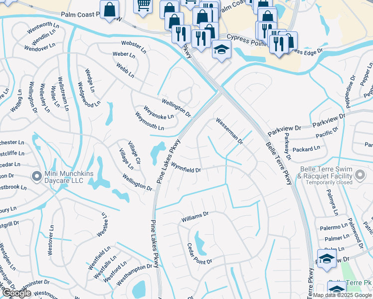 map of restaurants, bars, coffee shops, grocery stores, and more near 7 Wagner Place in Palm Coast