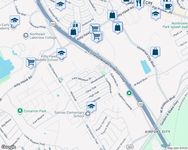 map of restaurants, bars, coffee shops, grocery stores, and more near 600 Fern Meadow Drive in Universal City
