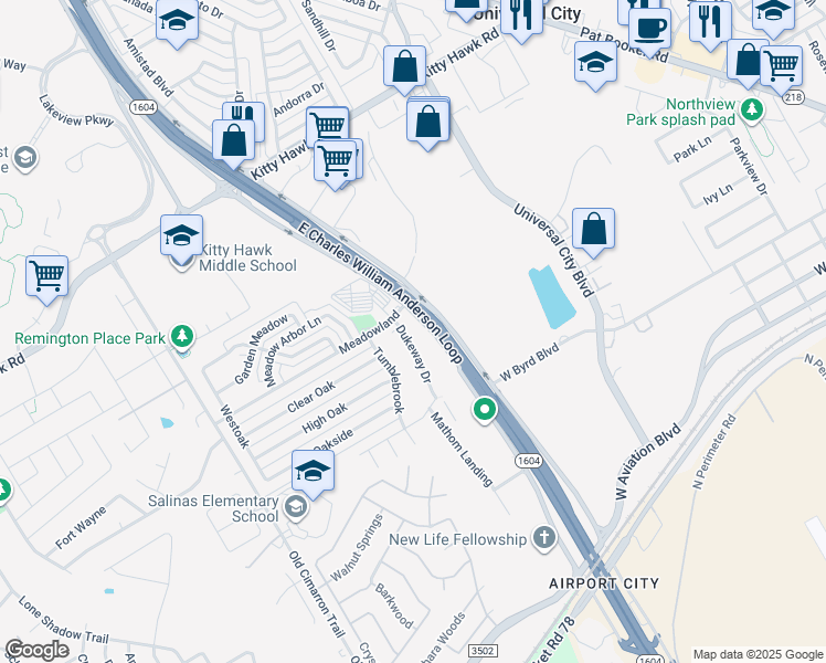 map of restaurants, bars, coffee shops, grocery stores, and more near 538 Dukeway Drive in Universal City