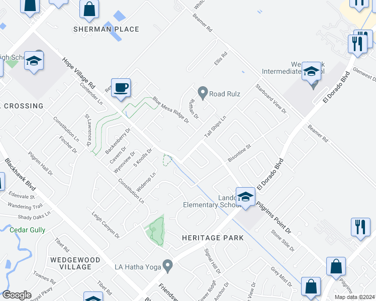 map of restaurants, bars, coffee shops, grocery stores, and more near 2530 Tall Ships Dr in Friendswood