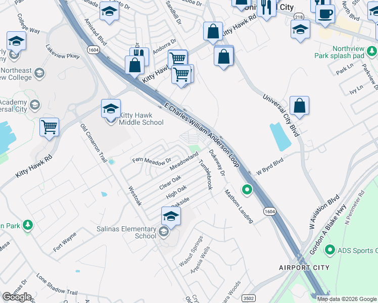 map of restaurants, bars, coffee shops, grocery stores, and more near 600 Fern Meadow Drive in Universal City