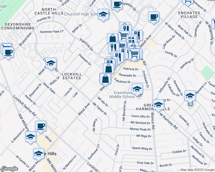map of restaurants, bars, coffee shops, grocery stores, and more near 11218 West Avenue in San Antonio