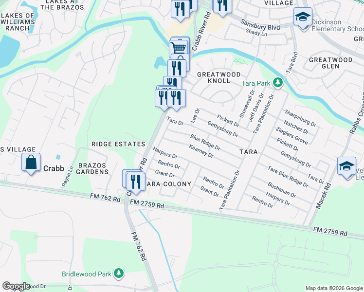 map of restaurants, bars, coffee shops, grocery stores, and more near 6718 Tara Blue Ridge Drive in Richmond
