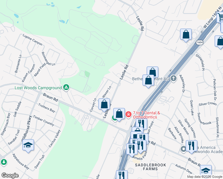 map of restaurants, bars, coffee shops, grocery stores, and more near 9814 Rostock Lane in Helotes