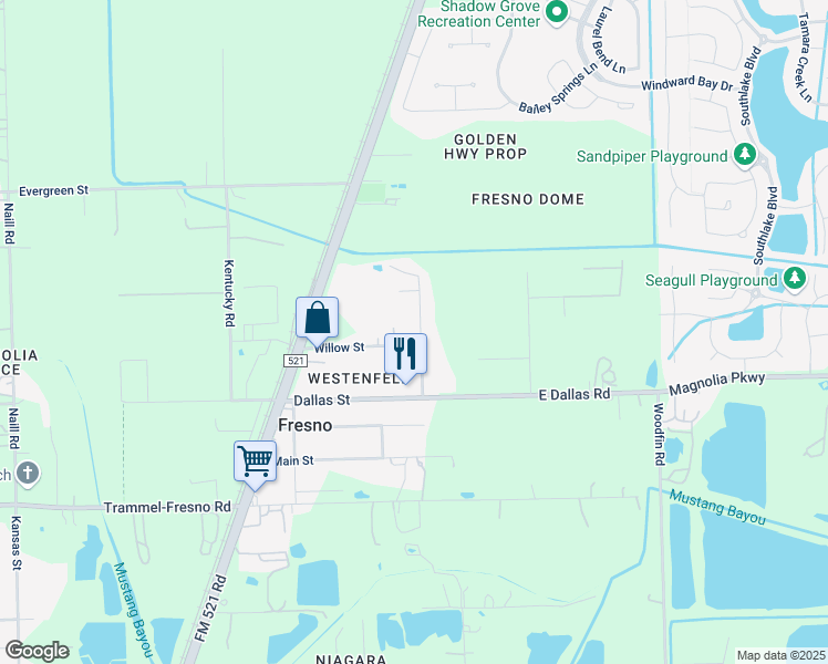 map of restaurants, bars, coffee shops, grocery stores, and more near 2922 Wood Street in Fresno