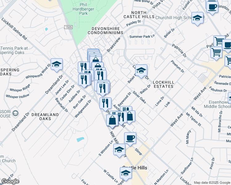 map of restaurants, bars, coffee shops, grocery stores, and more near 11219 Belair Drive in San Antonio