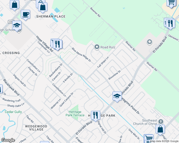 map of restaurants, bars, coffee shops, grocery stores, and more near 4411 Sugar Bars Drive in Friendswood