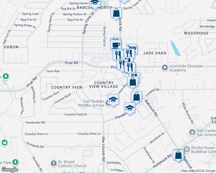map of restaurants, bars, coffee shops, grocery stores, and more near in San Antonio