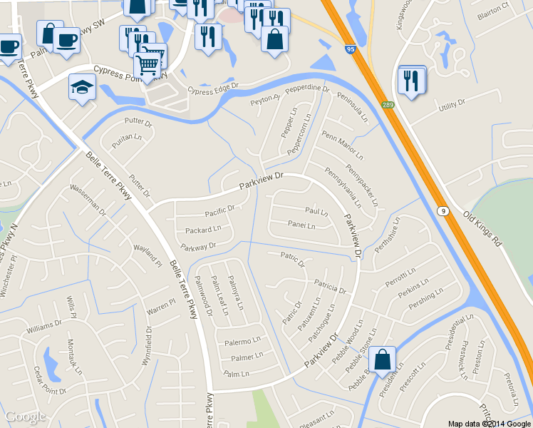 map of restaurants, bars, coffee shops, grocery stores, and more near 52 Panorama Drive in Palm Coast