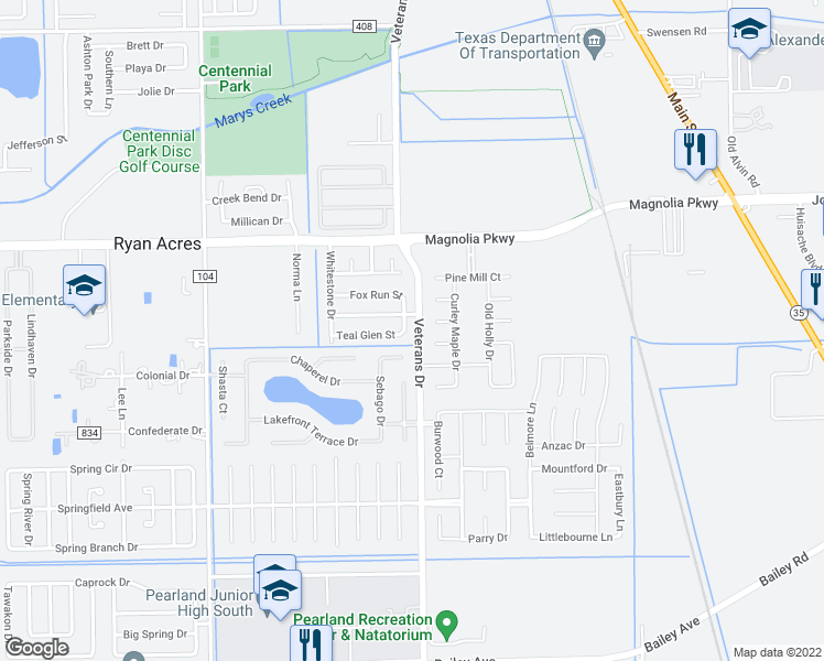 map of restaurants, bars, coffee shops, grocery stores, and more near 4208 West Cedar Trail Court in Pearland