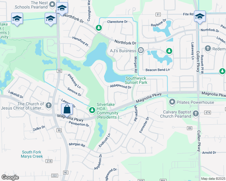 map of restaurants, bars, coffee shops, grocery stores, and more near 3903 Hanberry Lane in Pearland
