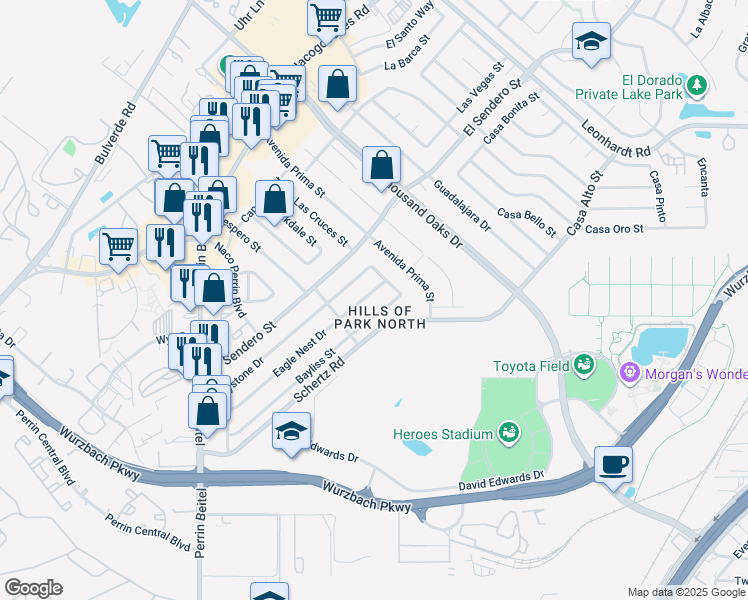 map of restaurants, bars, coffee shops, grocery stores, and more near 4439 Bayliss Street in San Antonio