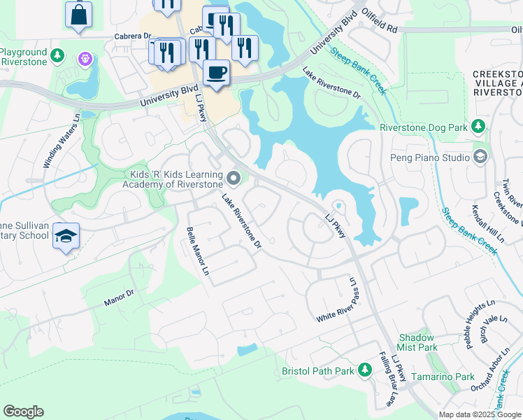map of restaurants, bars, coffee shops, grocery stores, and more near 4515 Beacon View Ct in Sugar Land
