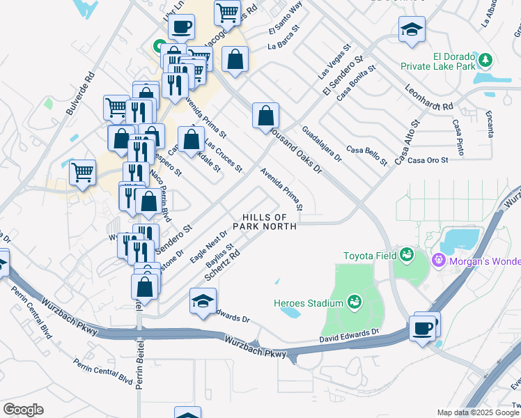 map of restaurants, bars, coffee shops, grocery stores, and more near 4439 Bayliss Street in San Antonio