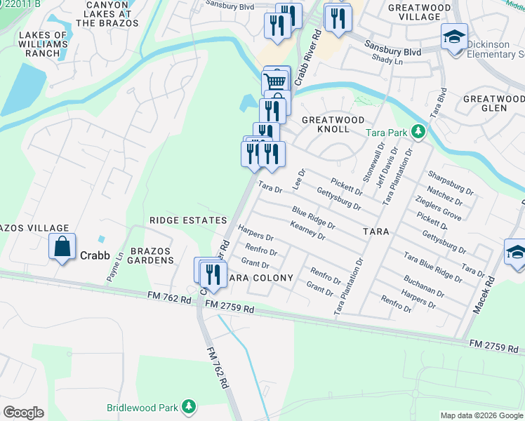 map of restaurants, bars, coffee shops, grocery stores, and more near 6614 Blue Ridge Drive in Richmond
