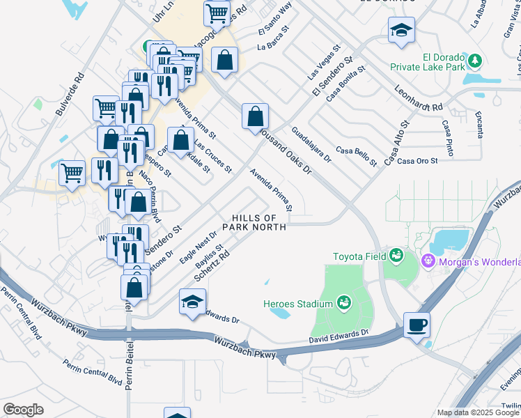 map of restaurants, bars, coffee shops, grocery stores, and more near 4439 Bayliss Street in San Antonio