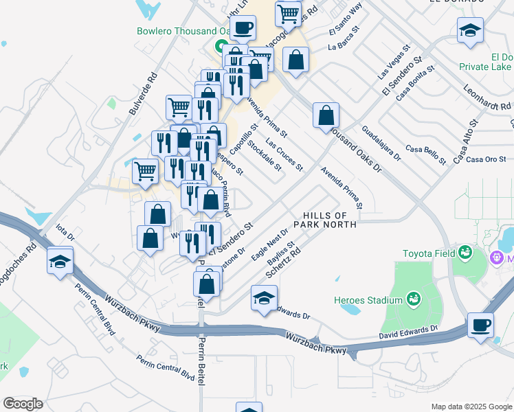 map of restaurants, bars, coffee shops, grocery stores, and more near 11246 Center Point Road in San Antonio