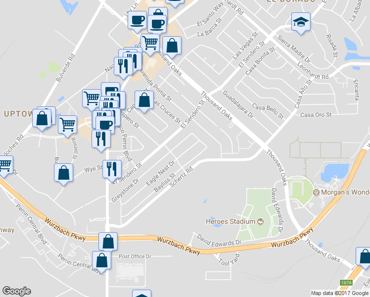 map of restaurants, bars, coffee shops, grocery stores, and more near 4419 Eagle Nest Dr in San Antonio