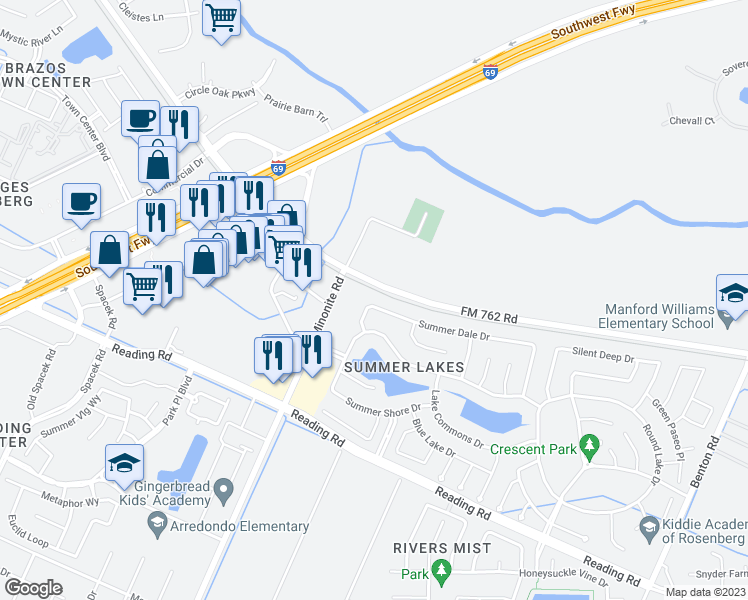 map of restaurants, bars, coffee shops, grocery stores, and more near 7507 Summer Dale Drive in Richmond
