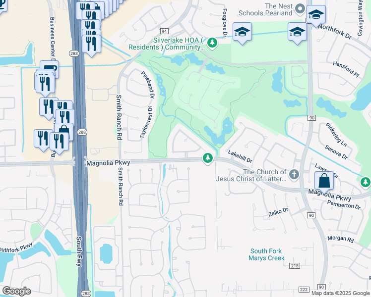 map of restaurants, bars, coffee shops, grocery stores, and more near 2823 Capecrest Drive in Pearland