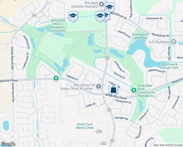 map of restaurants, bars, coffee shops, grocery stores, and more near 3154 Castlerock Drive in Pearland