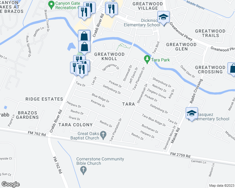 map of restaurants, bars, coffee shops, grocery stores, and more near 6902 Gettysburg Drive in Richmond