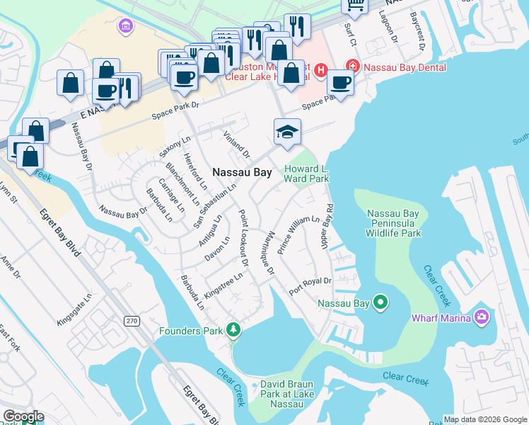 map of restaurants, bars, coffee shops, grocery stores, and more near 1614 Antigua Lane in Houston