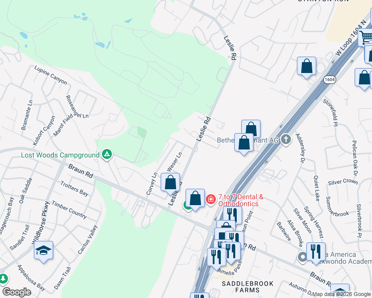 map of restaurants, bars, coffee shops, grocery stores, and more near 9814 Rostock Ln in Helotes