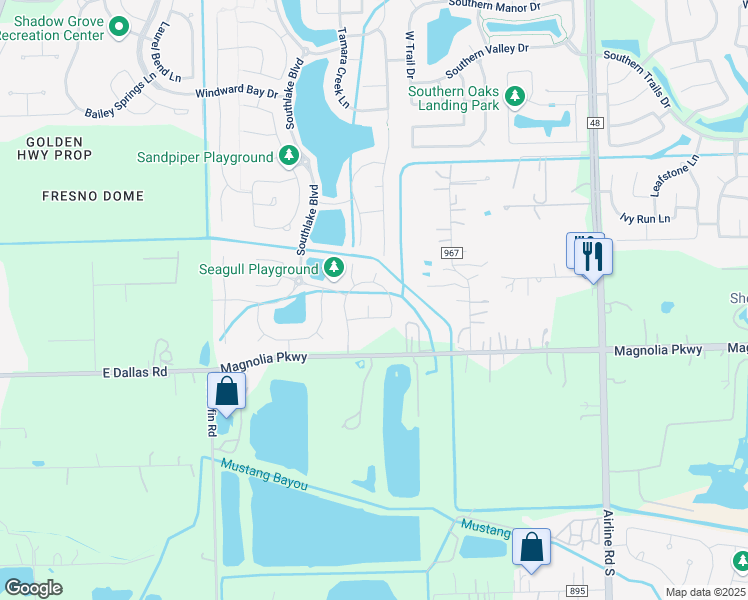 map of restaurants, bars, coffee shops, grocery stores, and more near 3701 Timber Grove Court in Pearland