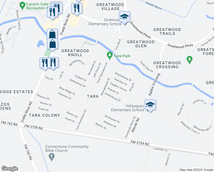 map of restaurants, bars, coffee shops, grocery stores, and more near 7003 Pickett Drive in Richmond