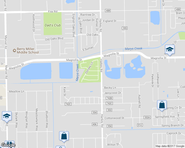 map of restaurants, bars, coffee shops, grocery stores, and more near 6109 Promenade Lane in Pearland