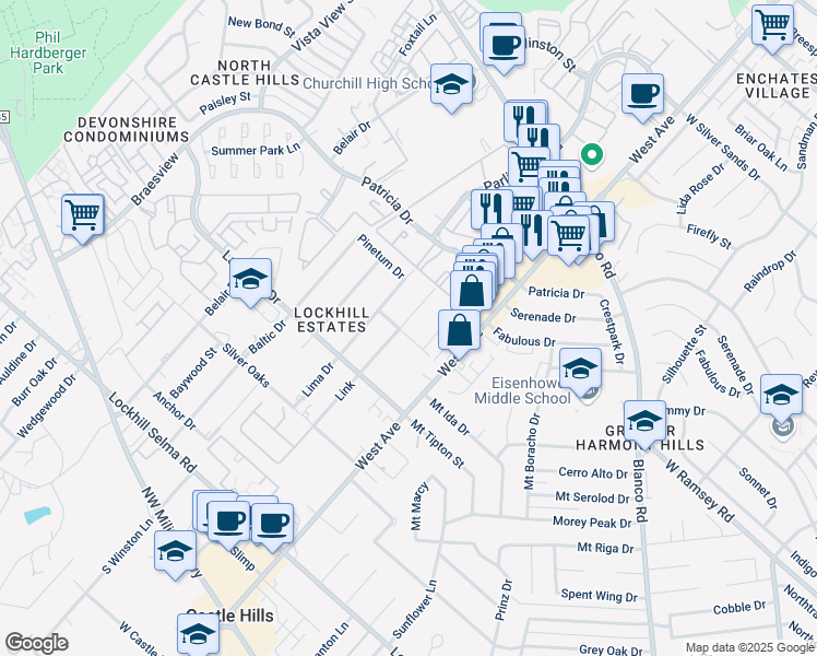 map of restaurants, bars, coffee shops, grocery stores, and more near 11302 Link in San Antonio