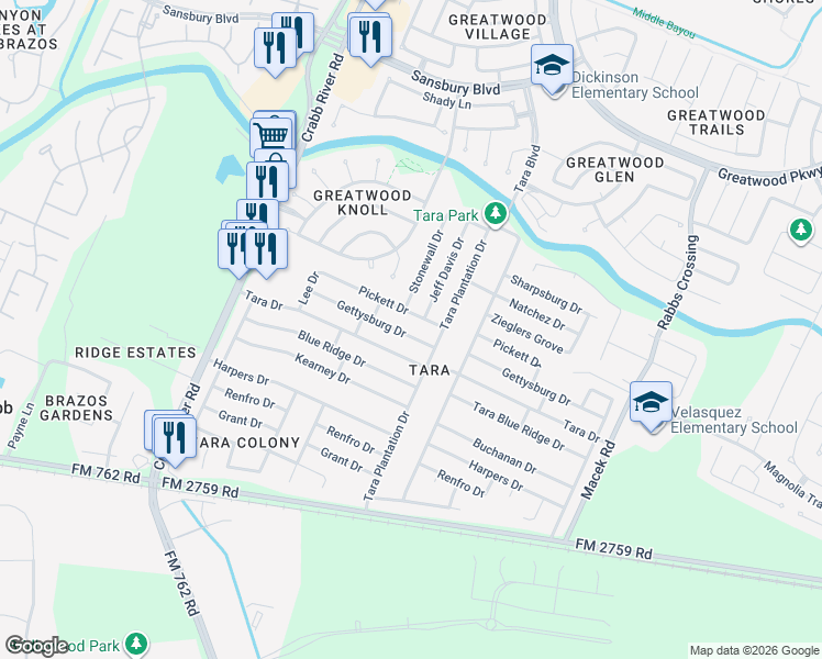 map of restaurants, bars, coffee shops, grocery stores, and more near 6919 Gettysburg Drive in Richmond