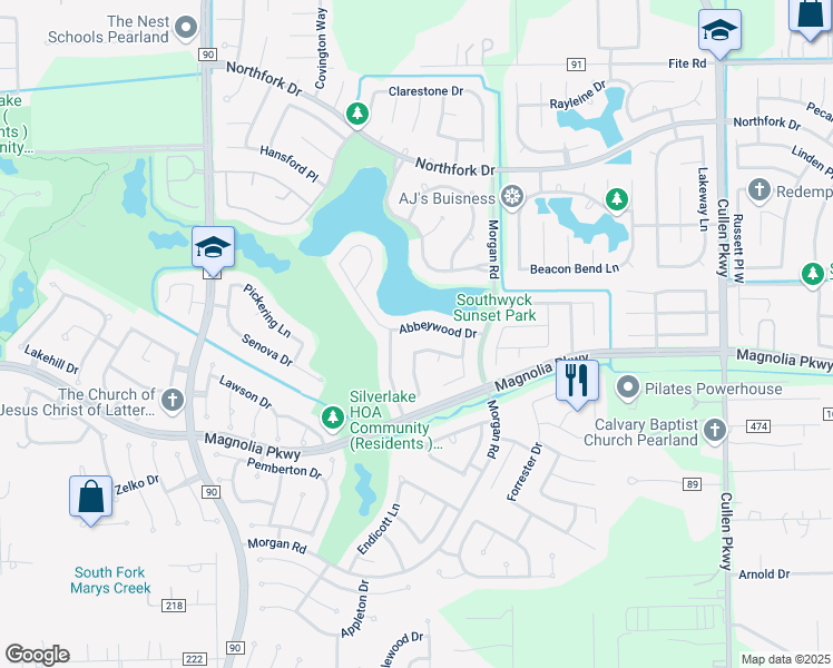 map of restaurants, bars, coffee shops, grocery stores, and more near 3903 Hanberry Lane in Pearland